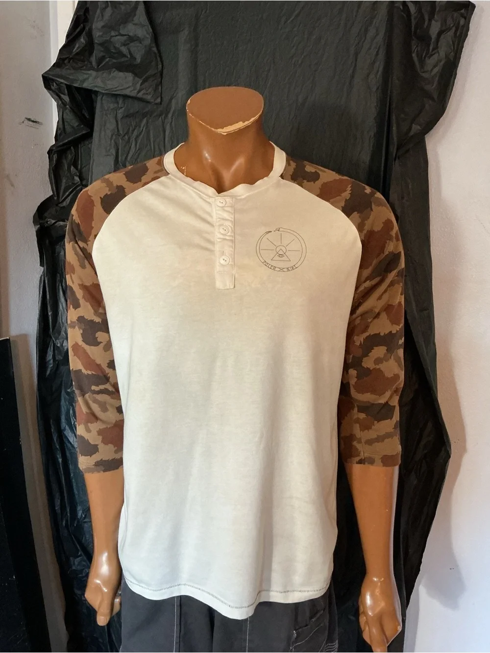 Nike X Poler Camouflage SB Skateboarding Snake 3/4 Henley Baseball T-Shirt